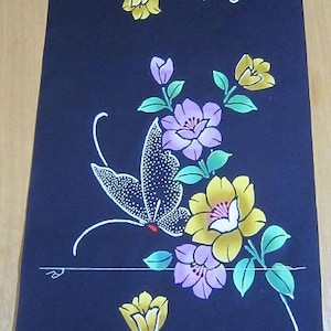 Roll of whole bolt vintage yukata cotton fabric 37cm x 11.8m made in Japan navy flower butterfly