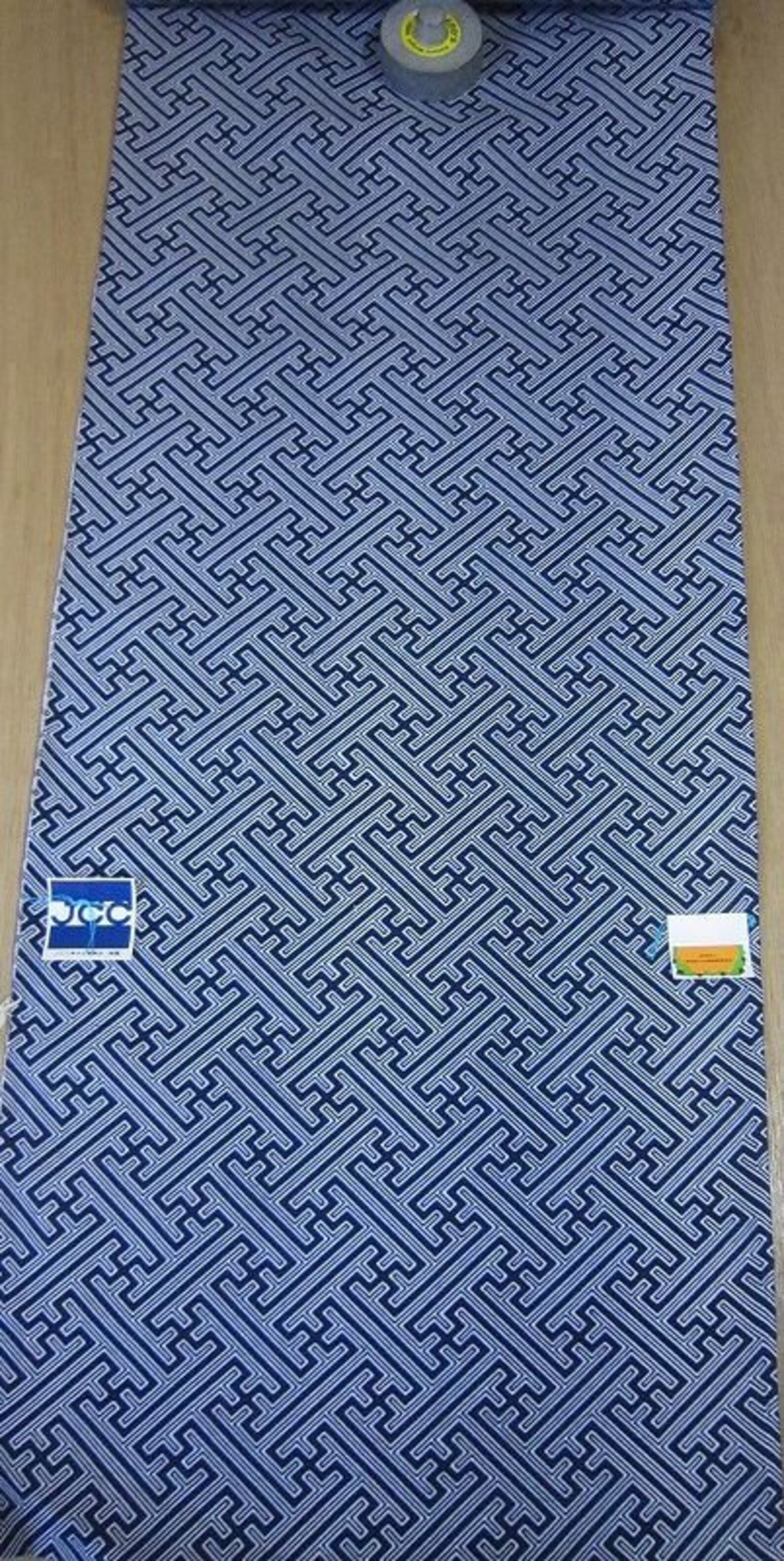 Sayagata Pattern Robe Roll of Indigo Sayagata Pattern Cotton Kimono Yukata Bolt Vintage ...