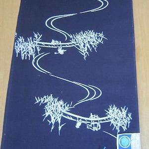 Roll of whole bolt vintage yukata cotton fabric 36cm x 11.5m made in Japan navy farmer and cow