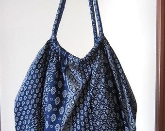New!! Handmade Souleiado fabric round shoulder bag cotton canvas made in JAPAN beautiful navy