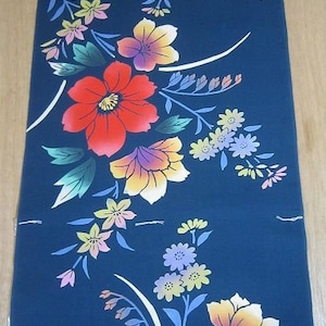 Roll of whole bolt vintage yukata cotton fabric 37cm x 11.5m made in Japan blue-green hibiscus flower