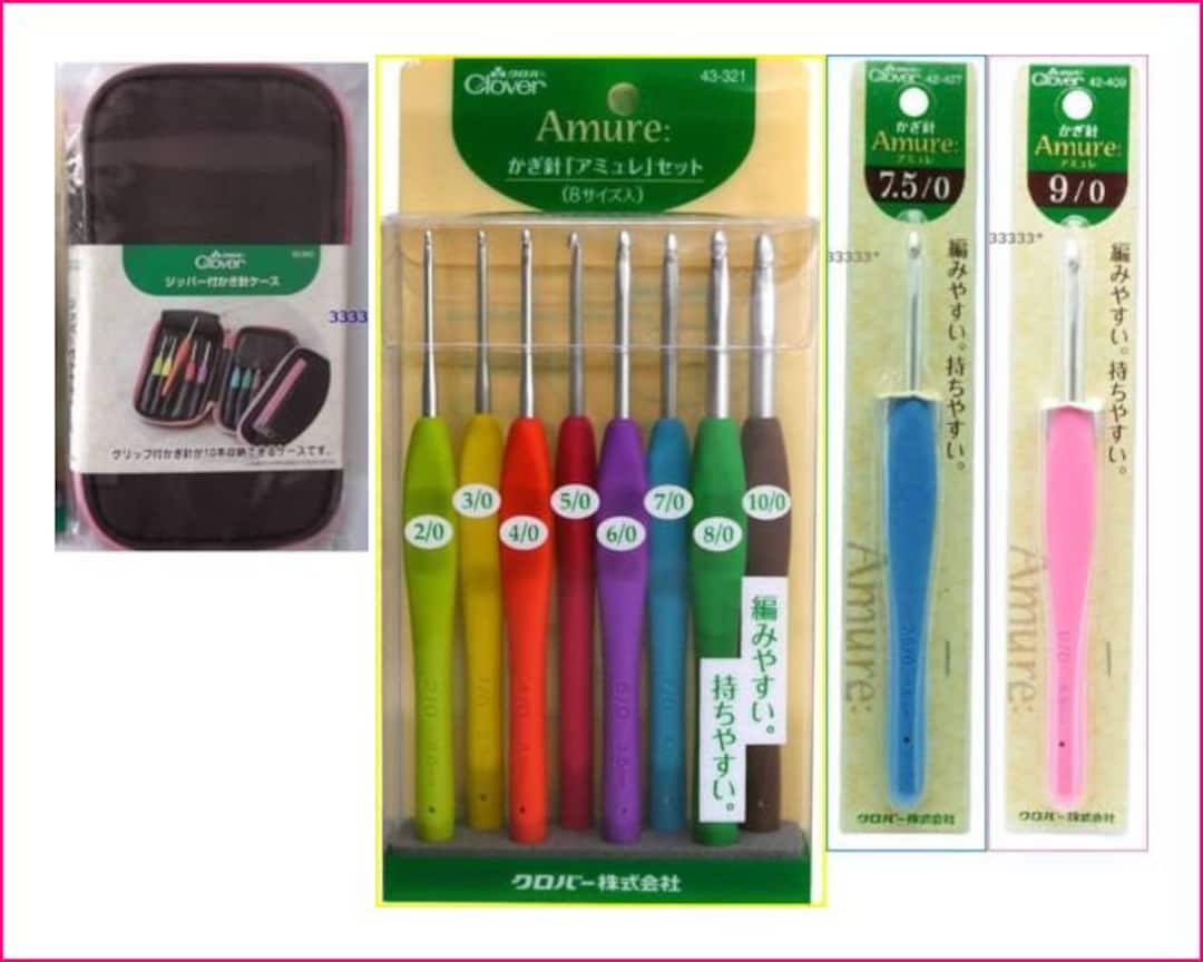 New!! Clover Knitting Clover Amure Crochet Hooks 8 + 2 Sizes +