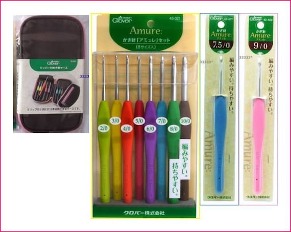 New!! Clover Knitting Clover Amure Crochet Hooks 8 + 2 Sizes +