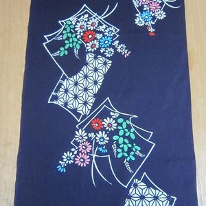 Roll of whole bolt vintage yukata cotton fabric 36cm x 11.5m made in Japan navy books & flowers