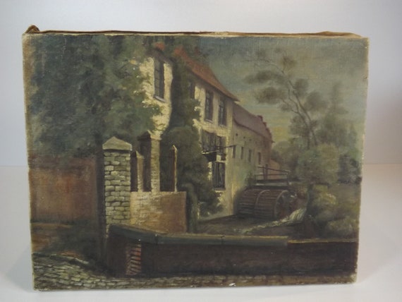 Huile Sur Toile Antiquité France Peinture De Moulin à Eau Paint