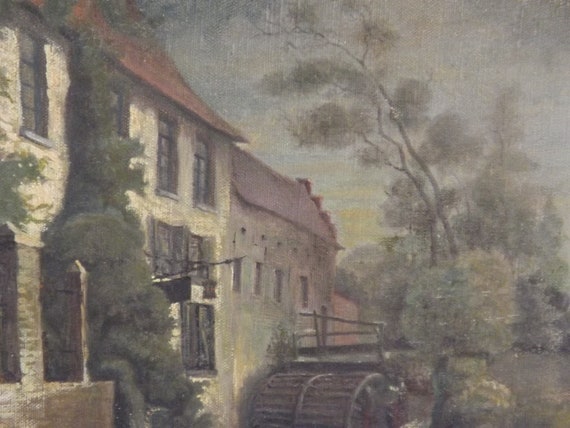 Huile Sur Toile Antiquité France Peinture De Moulin à Eau Paint
