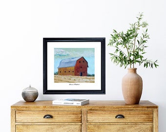 Giclee Print of Original Oil Painting of Red Barn in Wheat Field