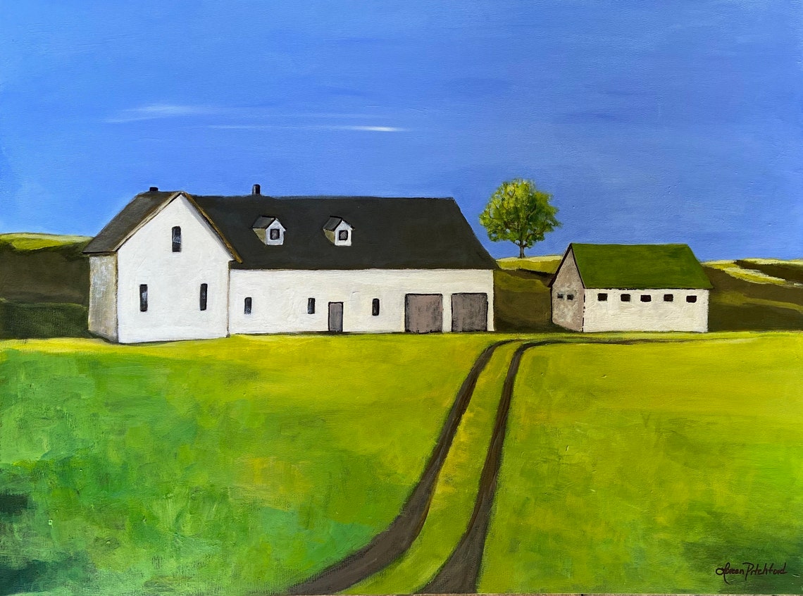 Pintura acrílica original de una casa de la granja blanca | Etsy