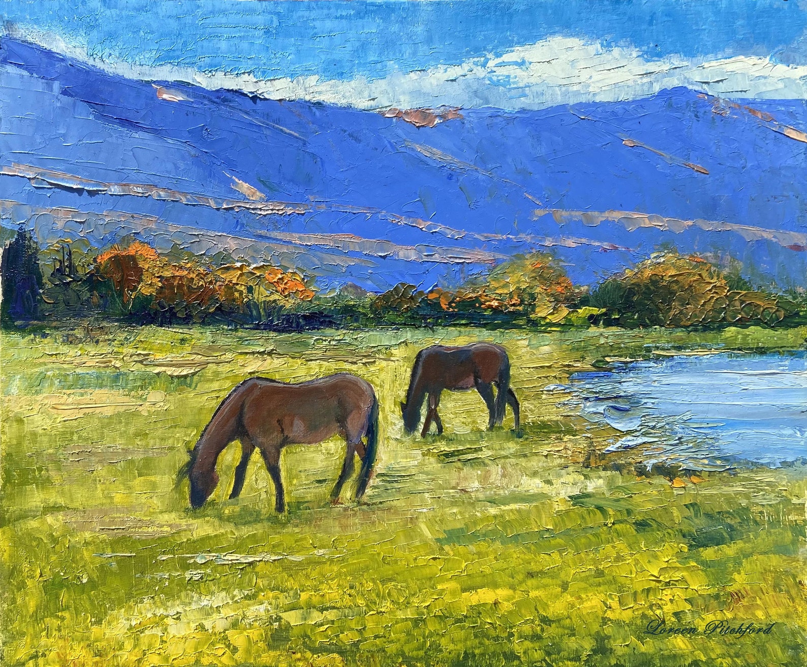 Horses Grazing in Pasture Oil Painting small Etsy