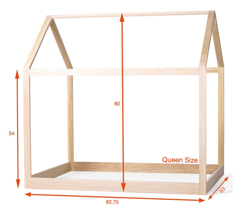 Montessori Twin Full or Queen Sized House Bed slats railings 3 sides Made in US toddler floor bed image 10