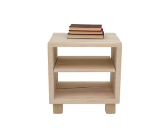 Minimalist Wooden Nightstand - Handcrafted USA Bedside Table for Floor & Platform Beds
