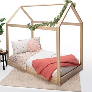 Handcrafted Twin Montessori House Bed Frame: US-Made Floor Bed with Customizable Options for Kids