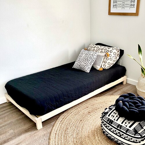 Wooden Kids Platform Bed With Side Rails Toddler Twin or Etsy