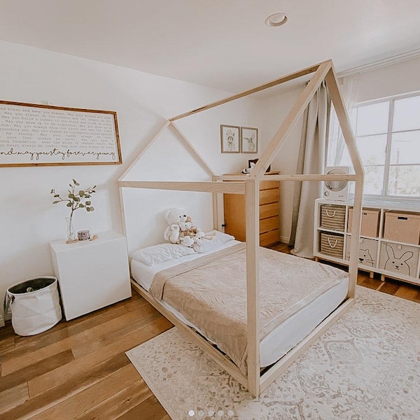 Full House Bed Frame, Solid Poplar, Floor or Legs, Made in USA