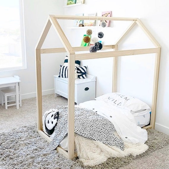 Toddler House Bed Frame Floor Bed Montessori Bed Solid Wood