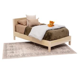 Handcrafted Wooden Twin Platform Bed: Minimalist Montessori-Inspired Design with Headboard