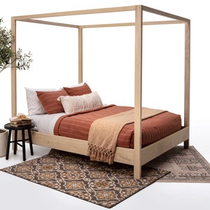 Queen Size Canopy Bed frame with optional headboard, Made in US, Solid Wood