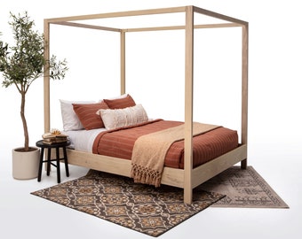 Queen Size Canopy Bed frame with optional headboard, Made in US, Solid Wood