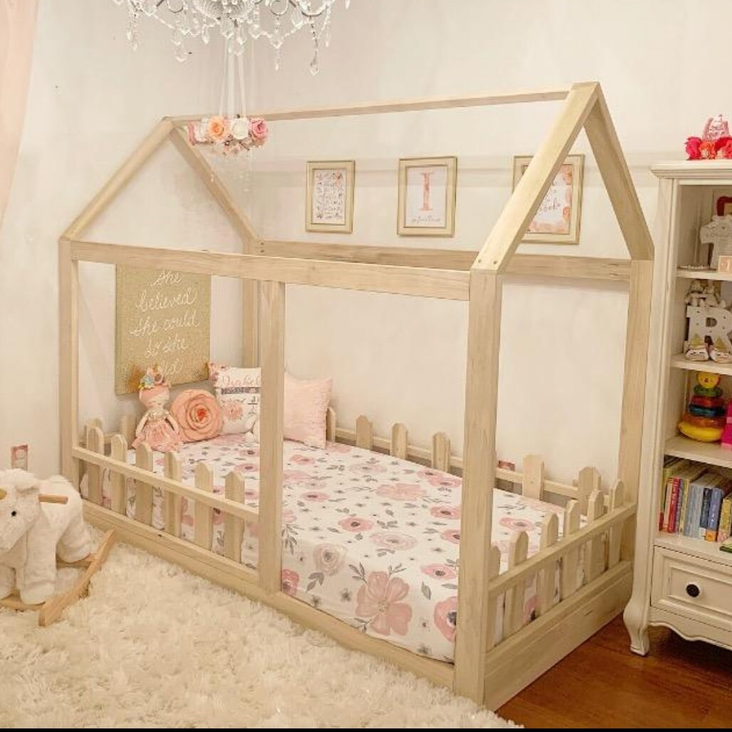 Home Improvement Pdf Full Size House Bed With Slats And Fences Montessori Bed Plan Diy Floor Bed Building Hardware