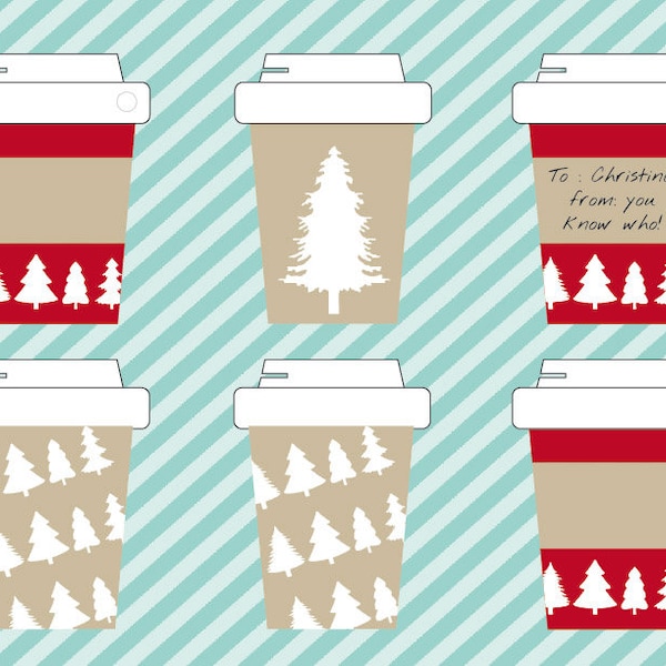 Printable coffee cup gift tags, cute gift tags, Christmas gift tag, coffee gift, gift tags, printable tags, DIY gift tag , coffee cup tag