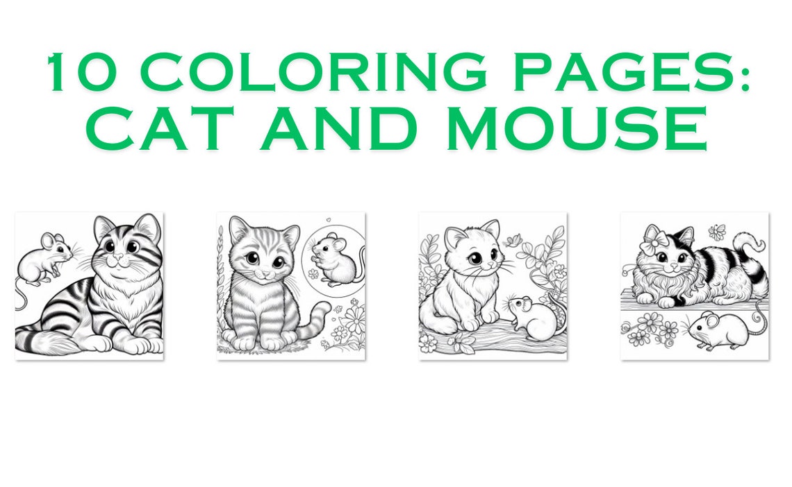 10 Cat and Mouse Coloring Pages for Kids, Cat Mouse Coloring Activity ...