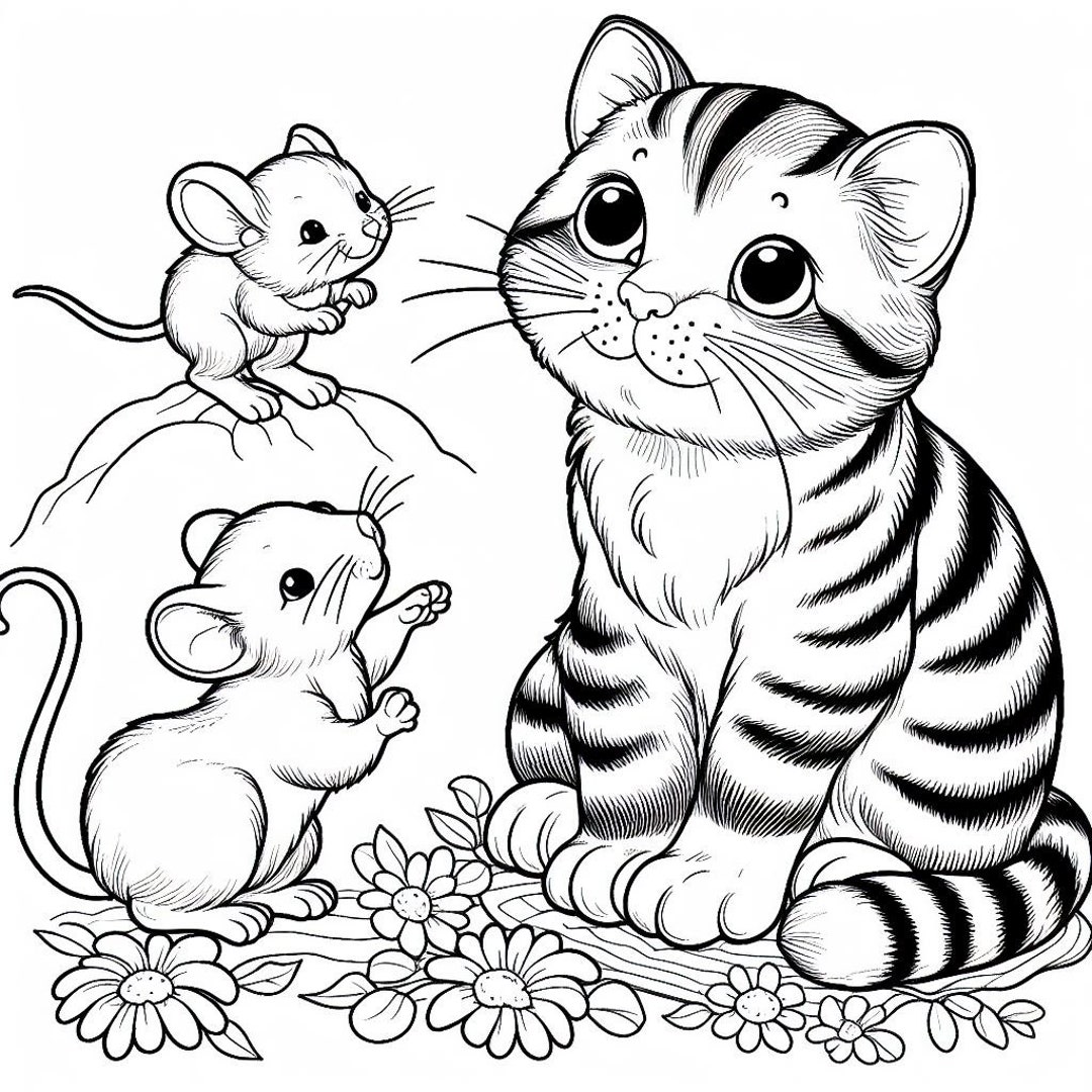 10 Cat and Mouse Coloring Pages for Kids, Cat Mouse Coloring Activity