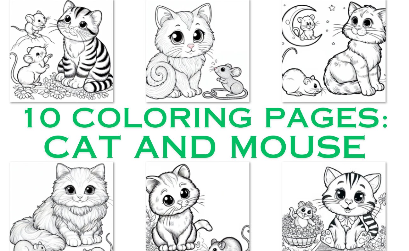 10 Cat and Mouse Coloring Pages for Kids, Cat Mouse Coloring Activity ...
