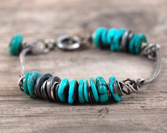 turquoise silver bracelet, oxidized silver bracelet