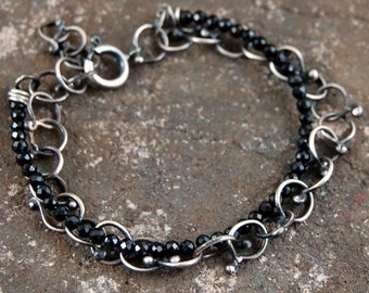black spinel silver bracelet, everyday bracelet, boho silver bracelet, chain bracelet