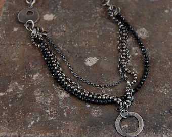 spinel silver layered necklace, silver multi strand boho necklace,