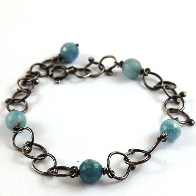 aquamarine silver bracelet oxidized silver handmade chain bracelet