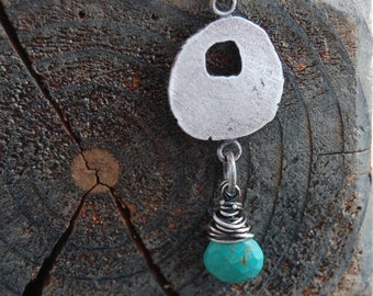 turquoise silver pendant necklace, minimalist chain necklace, wabi sabi jewelry