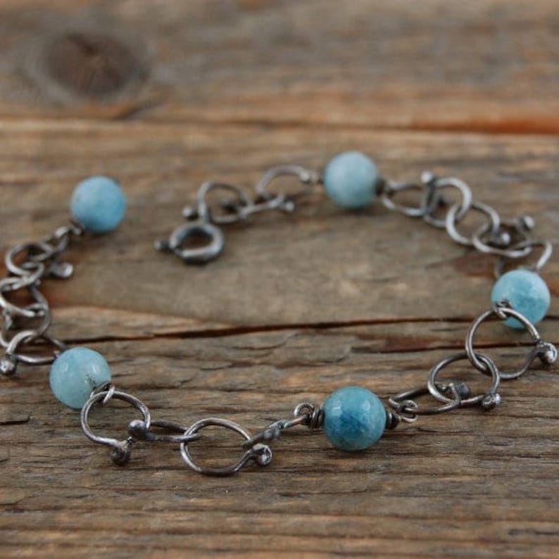 aquamarine silver bracelet oxidized silver handmade chain bracelet