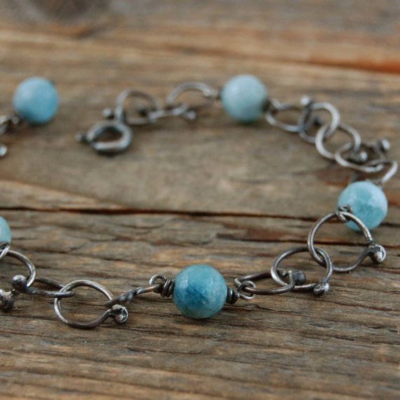 aquamarine silver bracelet oxidized silver handmade chain bracelet