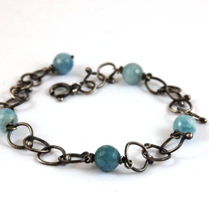 aquamarine silver bracelet oxidized silver handmade chain bracelet