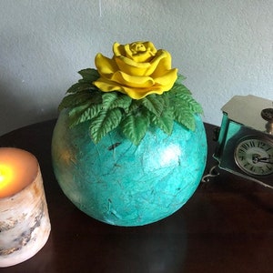 YELLOW ROSE, a Unique, Full Size Ceramic Cremation Urn for Human or Pet Ashes