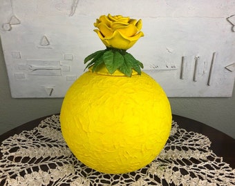 YELLOW ROSE 2, a Unique Ceramic Full-Size Cremation Urn for Human or Pet Ashes