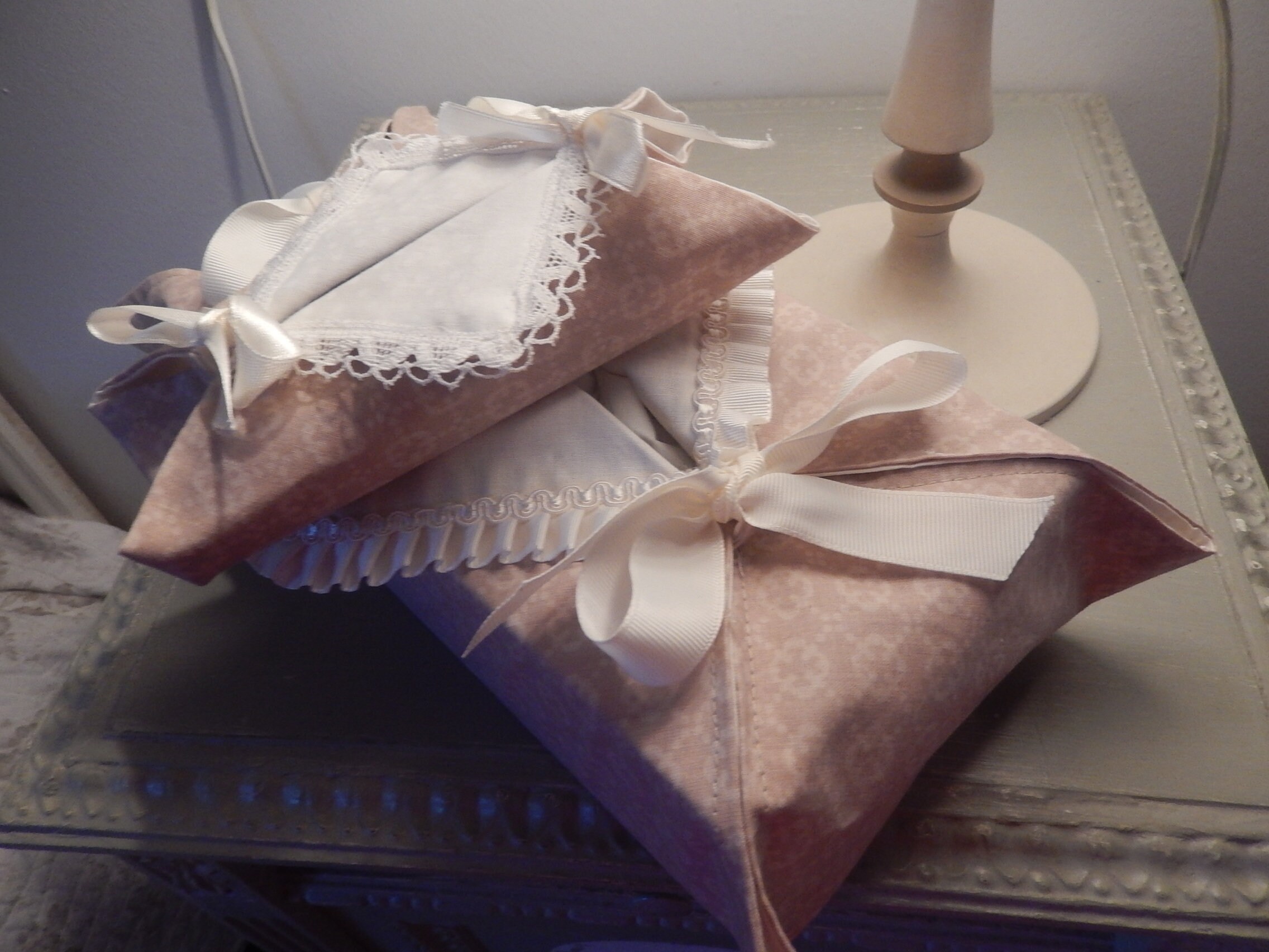 2 Housses Pour Boite et Étui à Mouchoirs Tissu Rose Poudré Dentelle