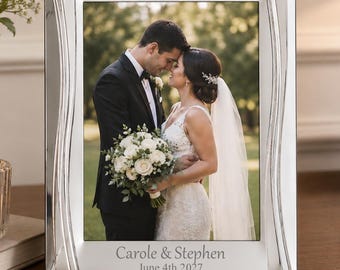 Personalised  Wedding Photoframe Brushed Silver Frame
