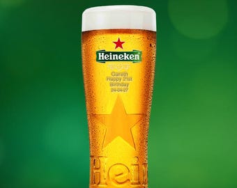 Bicchiere da pinta Heineken personalizzato con incisione. Personalizzabile con il tuo messaggio. La bevanda preferita d'Irlanda.