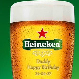 Custom Engraved Heineken Pint Glass. Personalized with your Message. Ireland's favourite drink. image 2