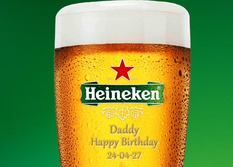 Custom Engraved Heineken Pint Glass. Personalized with your Message. Ireland's favourite drink. image 2