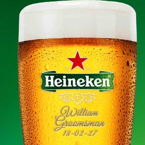 Custom Engraved Heineken Pint Glass. Personalized with your Message. Ireland's favourite drink. image 3