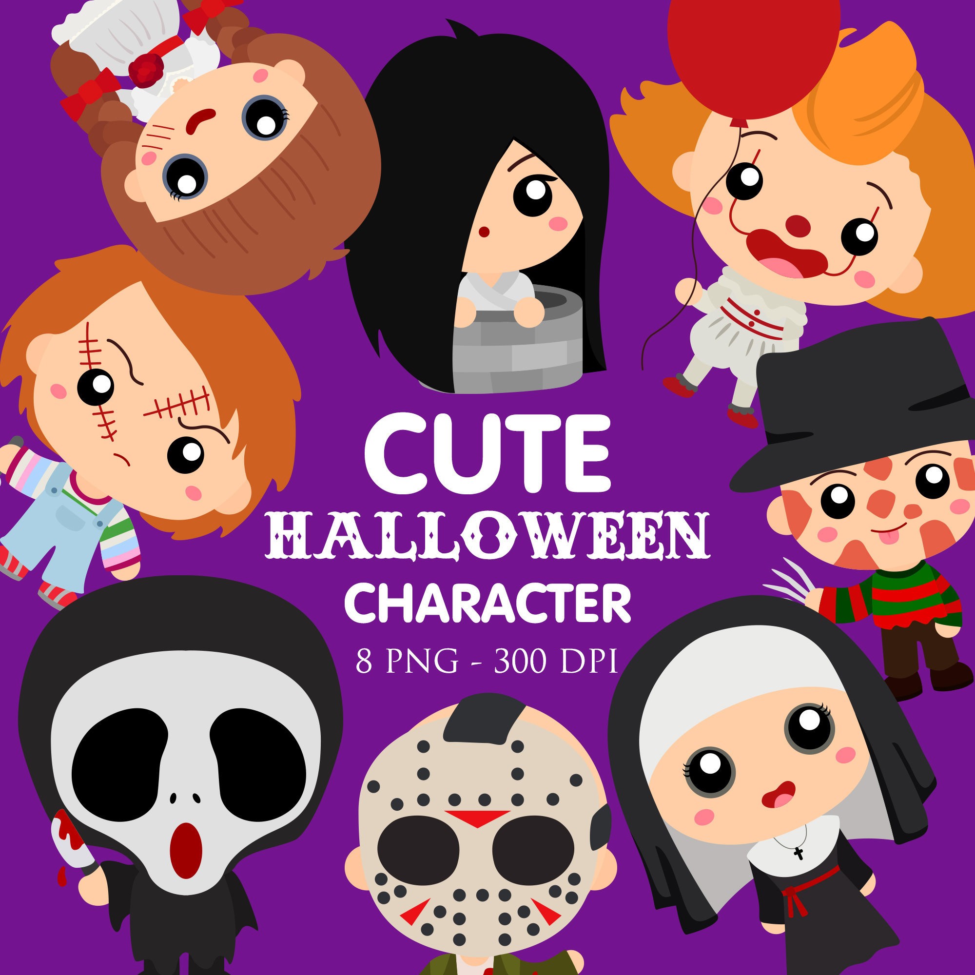 Cute Halloween Character Clipart Horror movie Clip Art Etsy