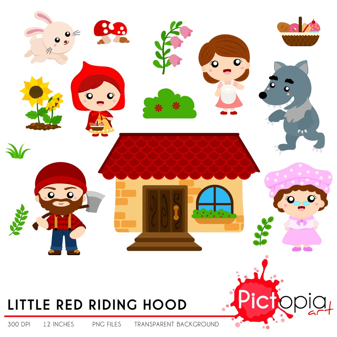 Rotkäppchen Rotkäppchen Clipart Kinder Märchen Clip Art | Etsy