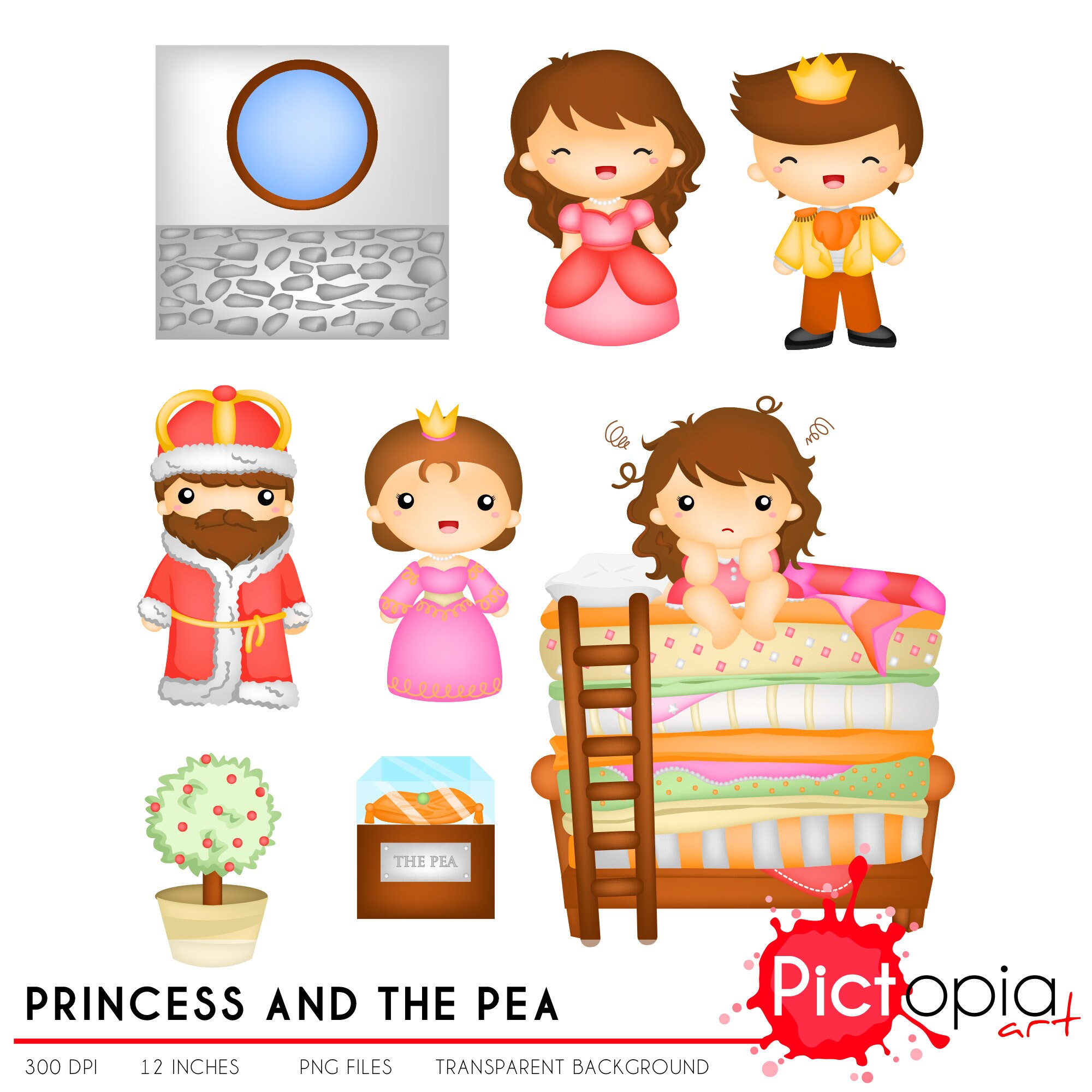 Princess and the pea Clipart Fairy tale clip art Royal | Etsy