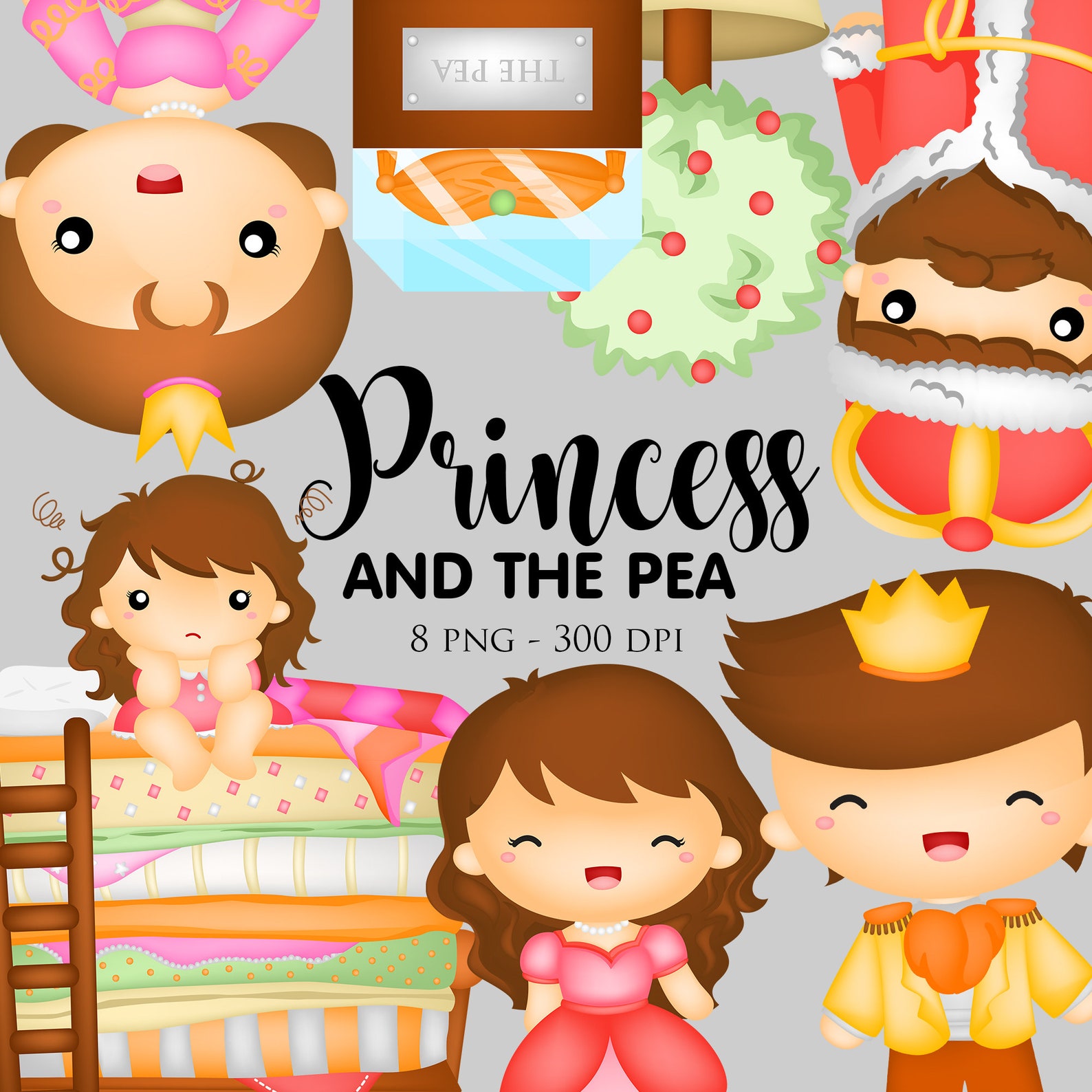 Princess and the pea Clipart Fairy tale clip art Royal | Etsy