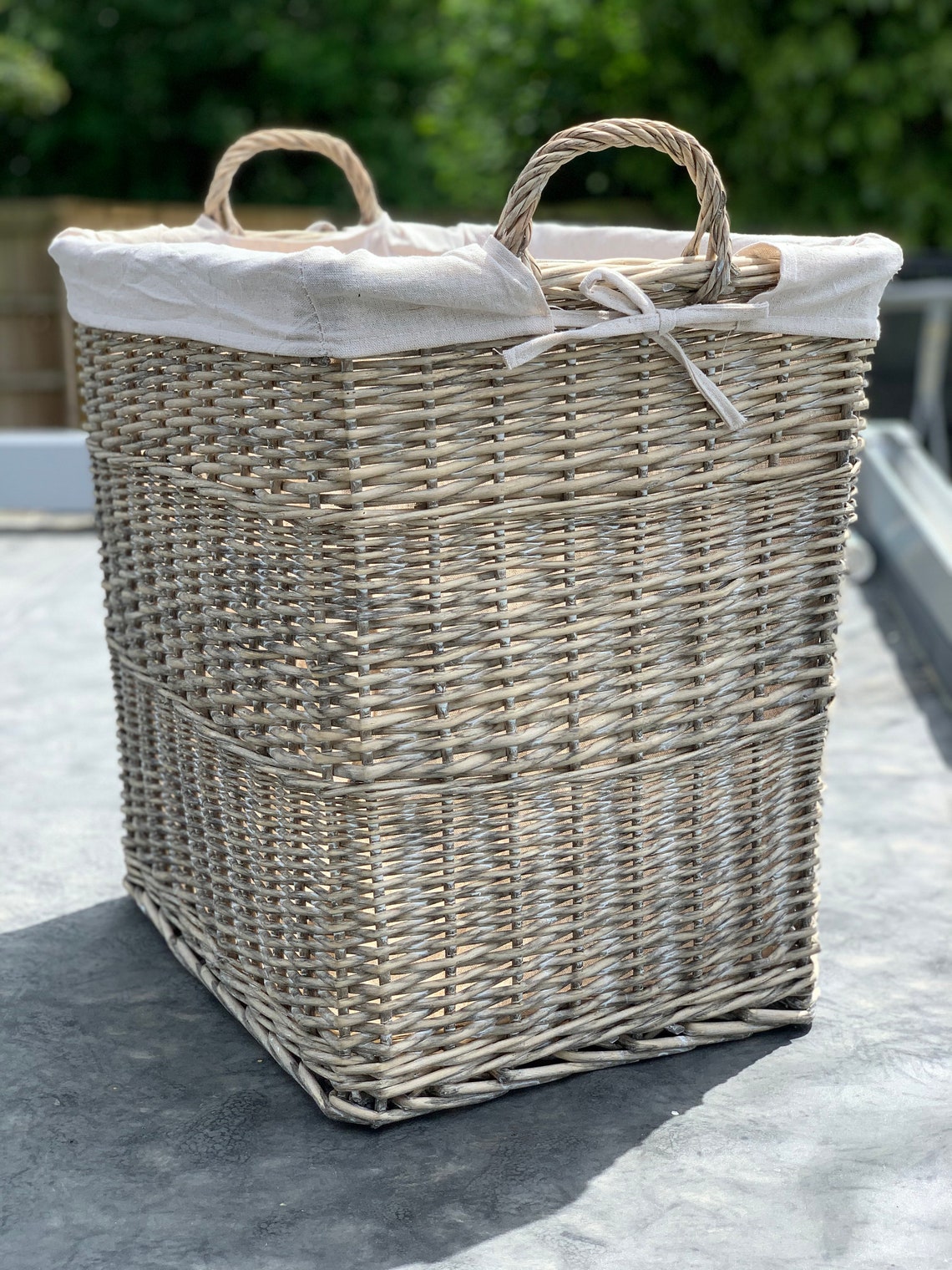 Extra Large Willow Storage Basket Lined With Handles Etsy