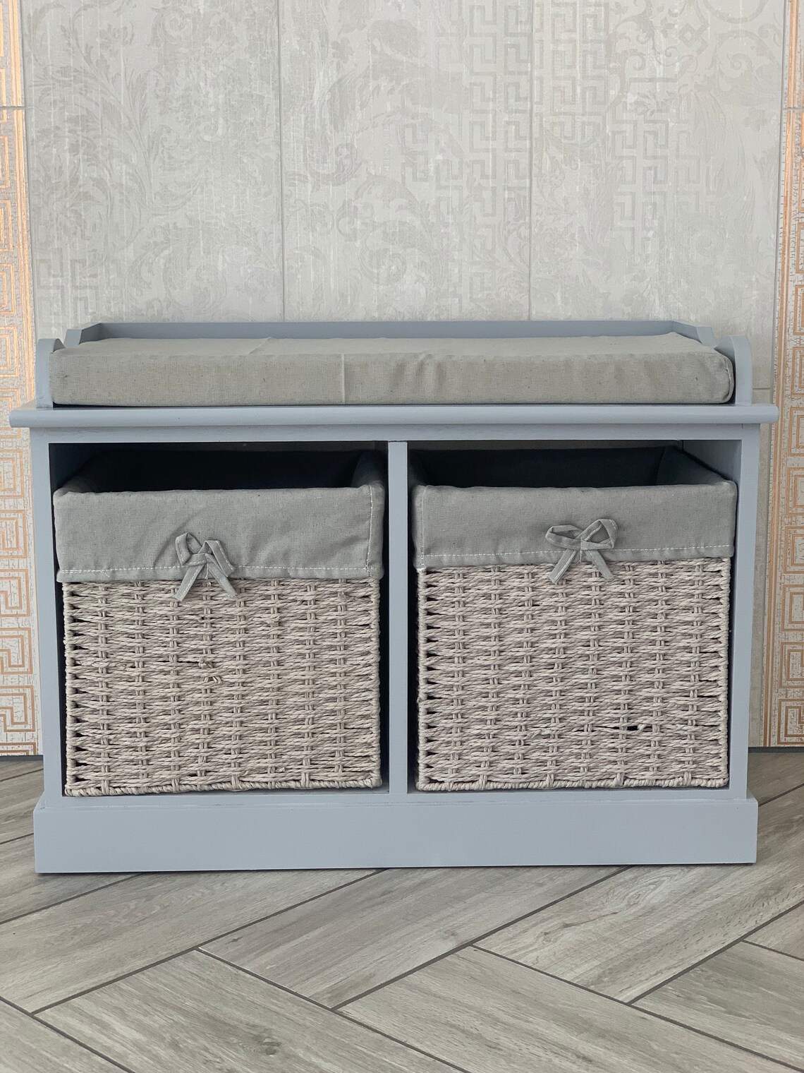 Home Delights Grey Storage Bench With 2 Baskets / Hallway Etsy