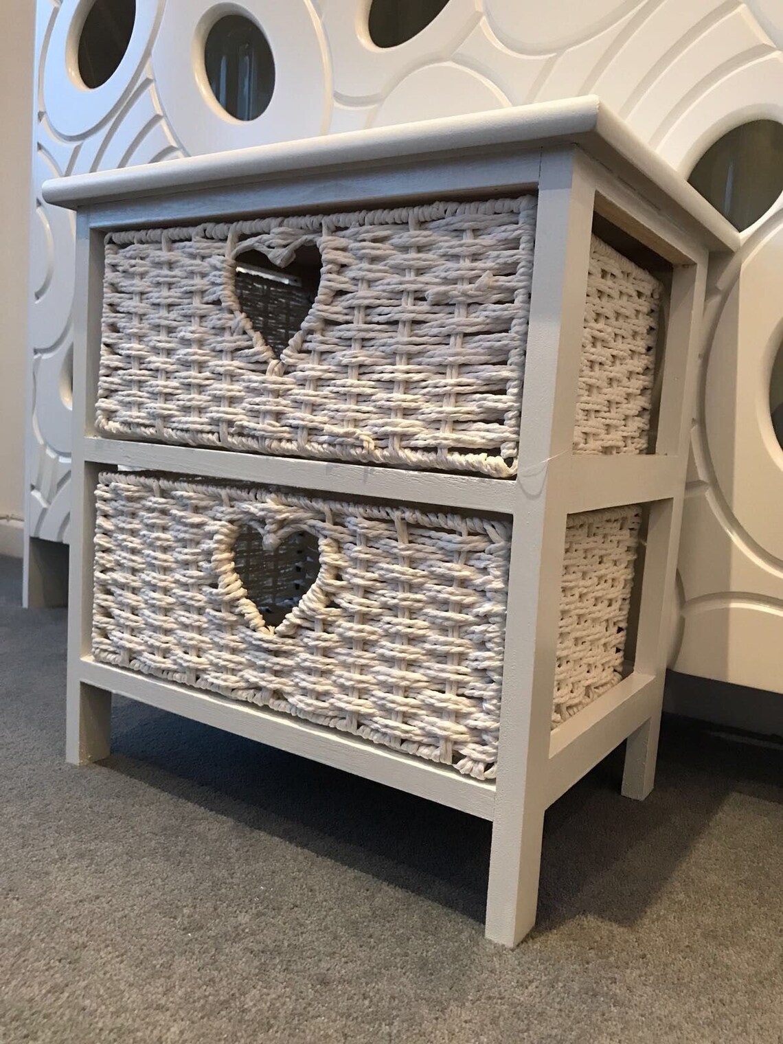 White Wicker Bedside Table Basket Small Drawers Shabby Chic Etsy